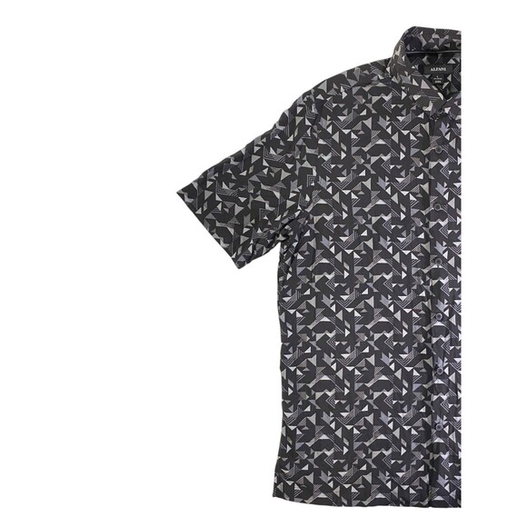 Alfani Shirt Mens Large Black Grey Geometric Button Up Short Sleeve Casual - Picture 10 of 10
